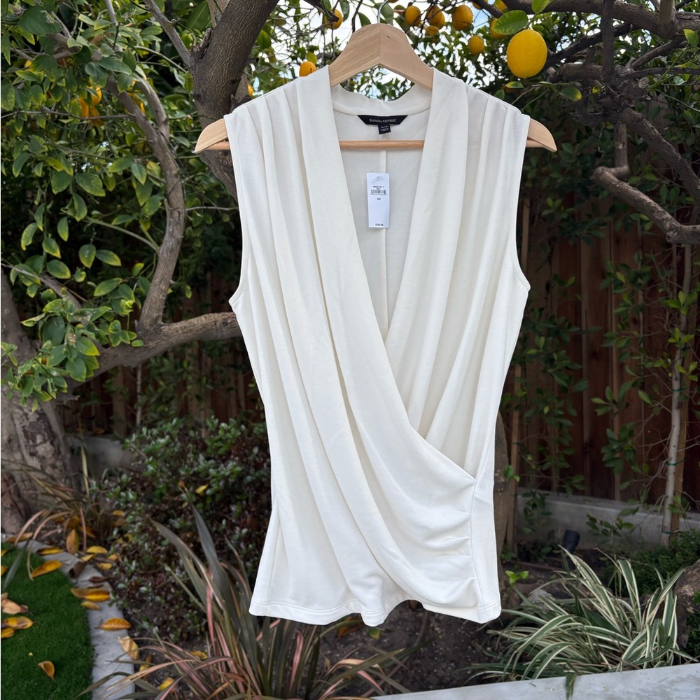 Banana Republic Ivory Sleeveless Drape Blouse